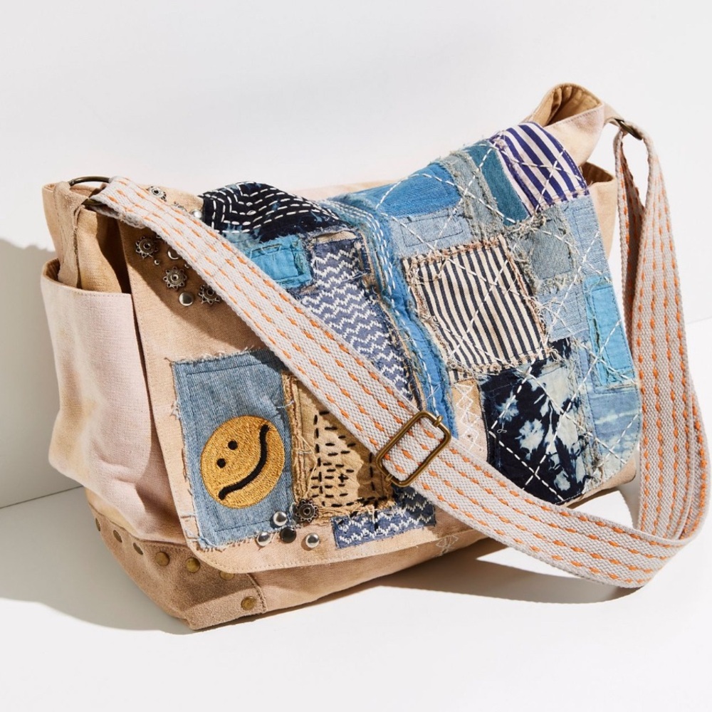 Free People Blue and Yellow Shoulder Bag with Parisian Design